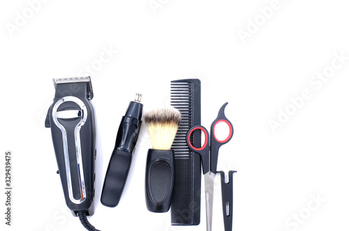 professional barber tools and blank white space