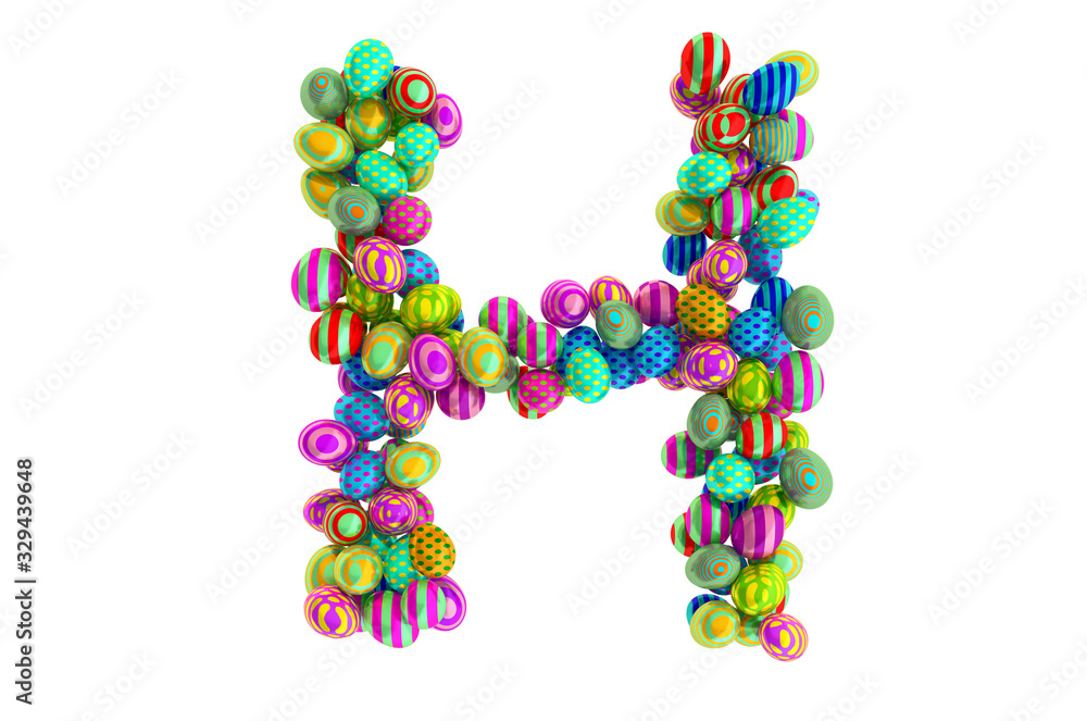 Letter H from colored Easter eggs, 3D rendering Letter H from colored Easter eggs, 3D rendering