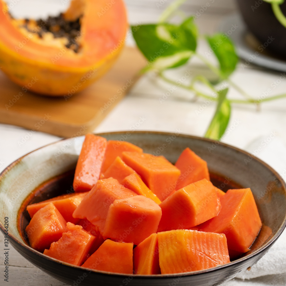 Papaya fruit cutted on white background Papaya fruit cutted on white background