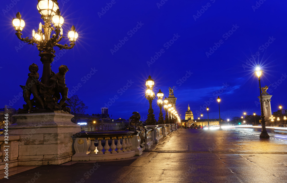Obraz premium The famous Alexandre III bridge at night, Paris, France