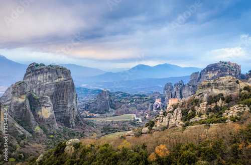 View of a monastery in Meteora Kalabaka Greece, a unique Unesco world heritage site