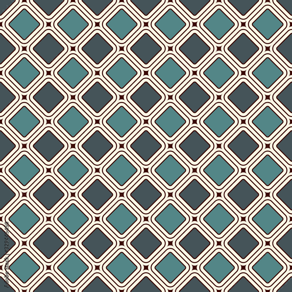 Contemporary geometric pattern. Repeated squares, diamonds motif. Simple ornament. Modern abstract background. Seamless surface design. Geo wallpaper. Digital paper, textile print. Vector art