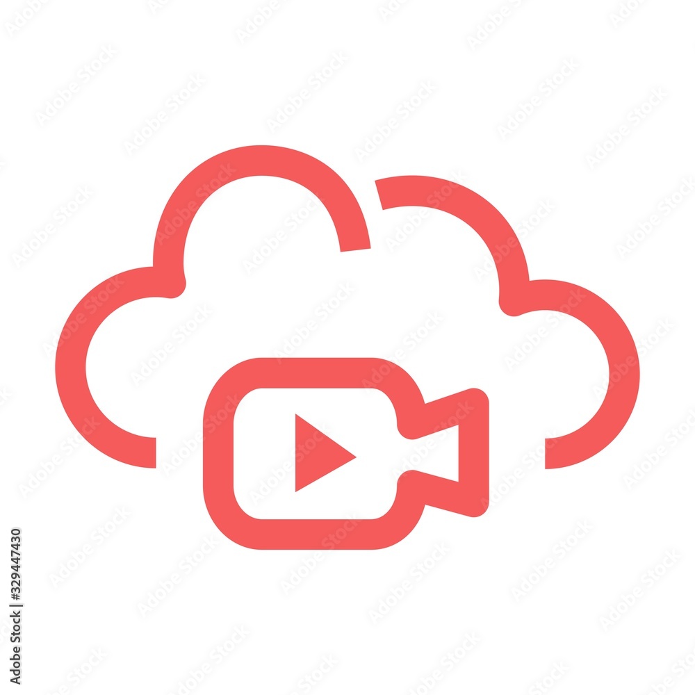 Cloud video play icon in flat style. Media playing on cloud storage symbol. Cloud video play icon in flat style. Media playing on cloud storage symbol.