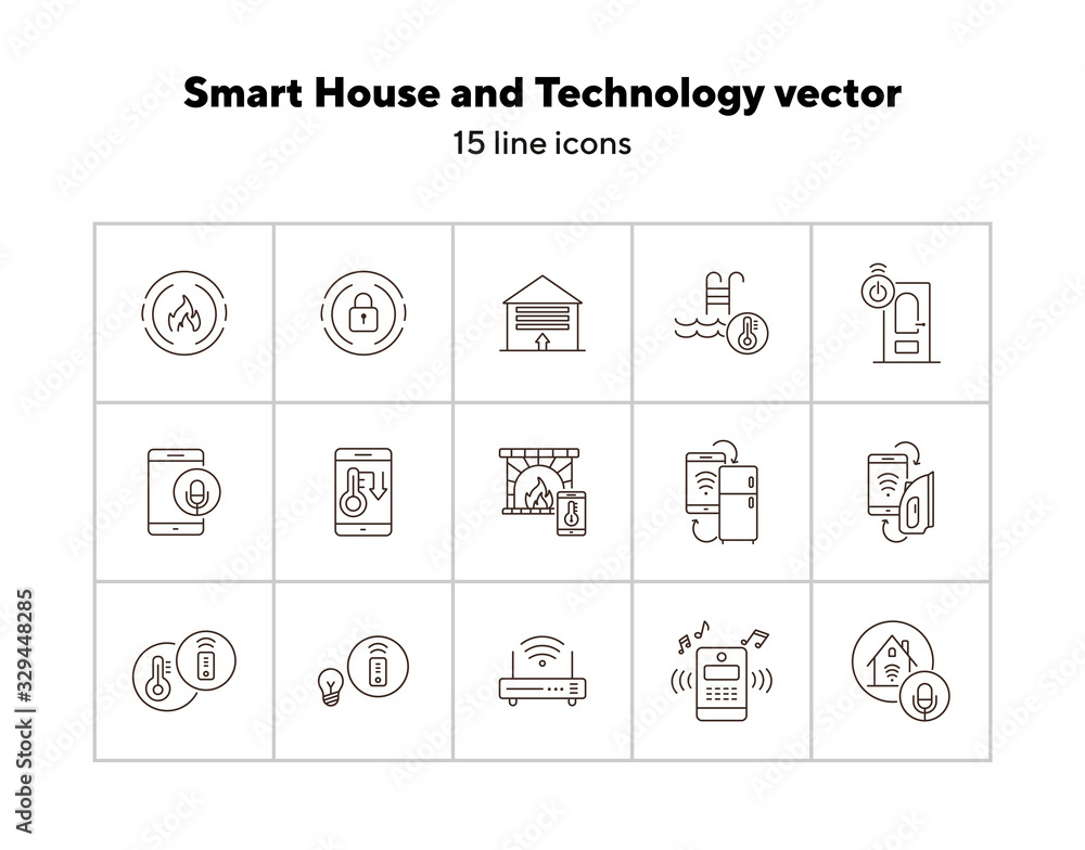 Smart House and Technology vector icons. Thin line contours. Smart ...