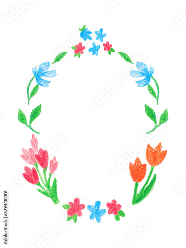 Floral frame design element. Children drawing. Pencil illustration in children s style.   oncept of family happiness  maternity  parenthood  childhood.