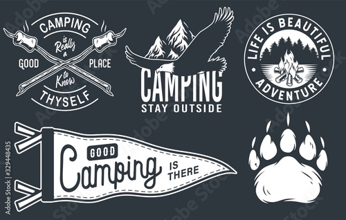 Set of camping travel outdoor adventure emblem