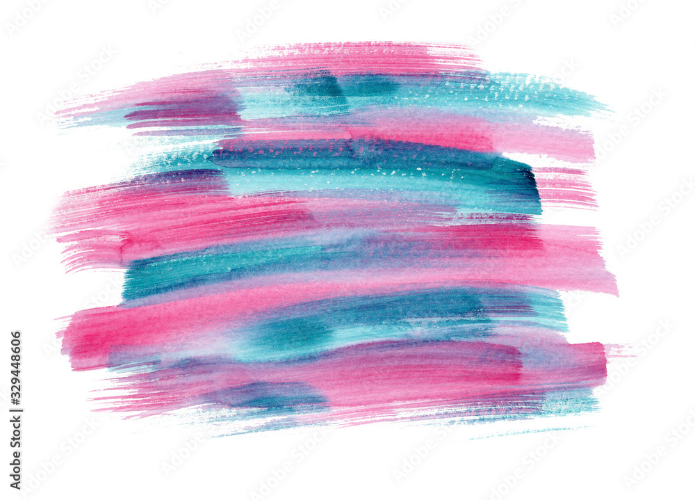 Bright pink and blue watercolor expressive vibrant brush strokes background. Modern textured gradient watercolour shape for banner design, greeting cards, advertising decor, surface