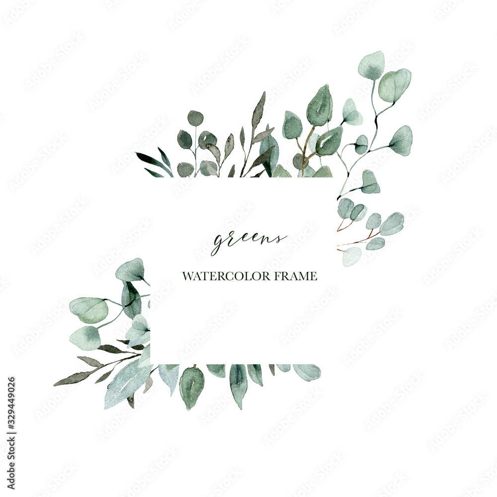 watercolor foliage greens wedding frame eucalyptus collection