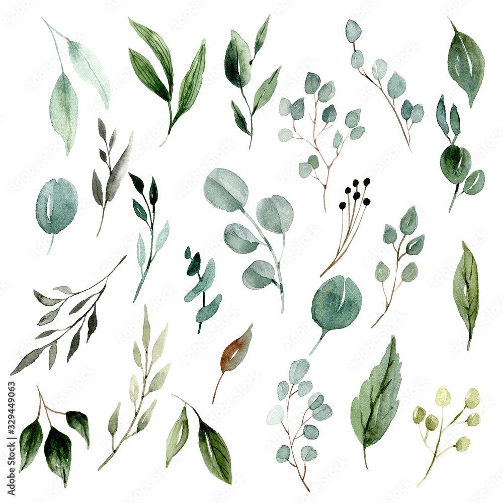 watercolor greens set watercolor greens set