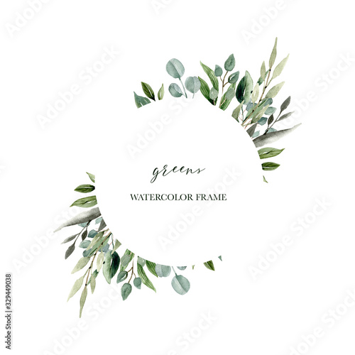 Circle watercolor foliage frame