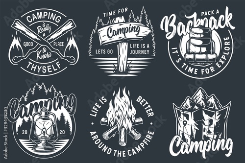 Set of camping travel outdoor adventure emblem