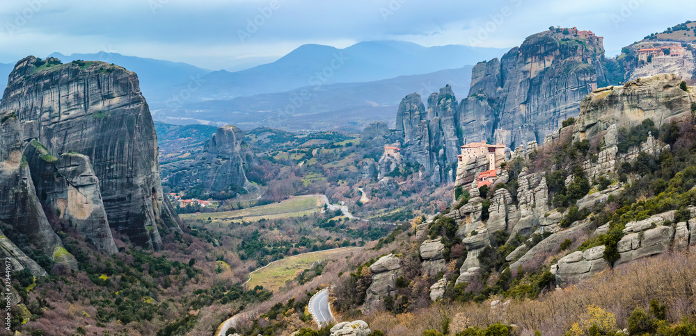 View of the monasteries in Meteora Kalabaka Greece, a unique Unesco world heritage site