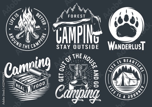 Set of camping travel outdoor adventure emblem