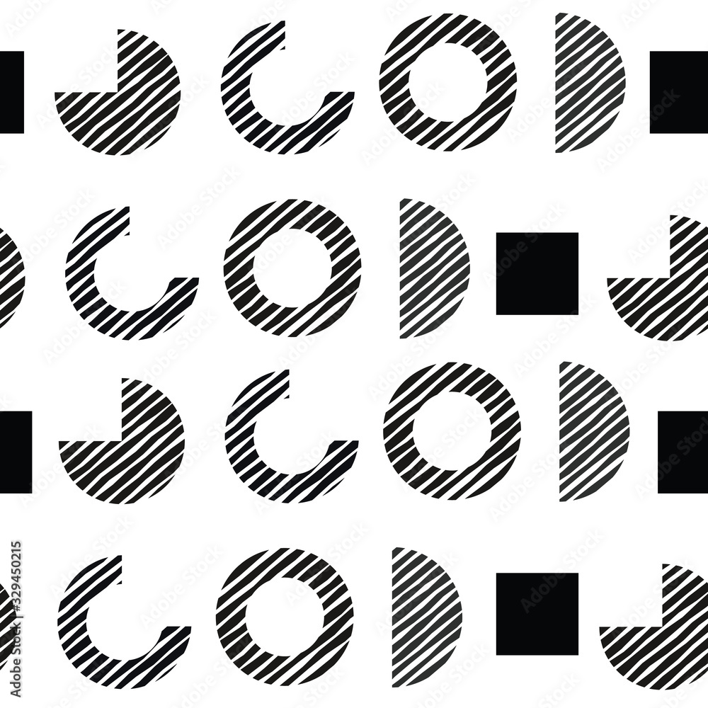 Obraz premium Vector geometry seamless pattern looking like O GOD letters. Shades of grey on white.