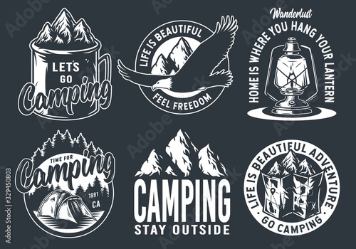 Set of camping travel outdoor adventure emblem