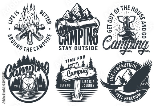Set of camping travel outdoor adventure emblem