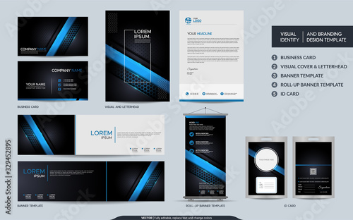 Modern blue stationery mock up and visual brand identity set.