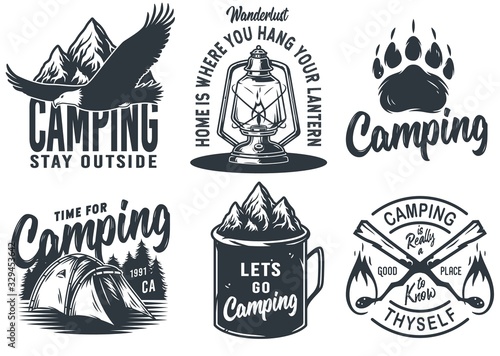 Set of camping travel outdoor adventure emblem