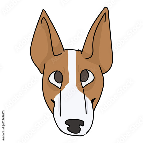 Cute cartoon bull terrier puppy face breed vector clipart. Pedigree kennel show dog for dog lovers. Purebred domestic pooch for pet parlor illustration. Isolated canine with snout. EPS 10. 