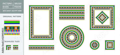 National Egypt Pattern Number 08. Ornament Shapes. Brush band motive, typographical frame, rectangular frame, square frame with round frame and symmetrical tile.