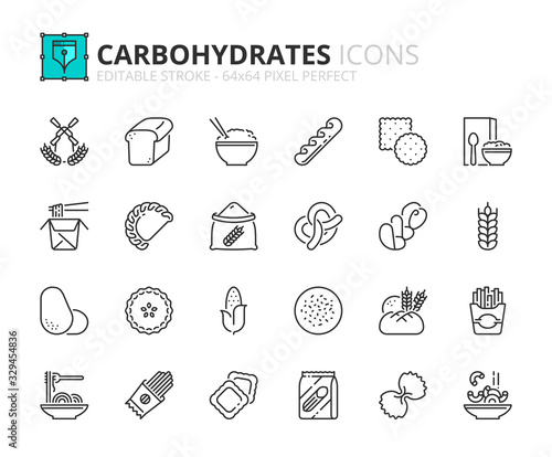 Simple set of outline icons about carbohydrates.