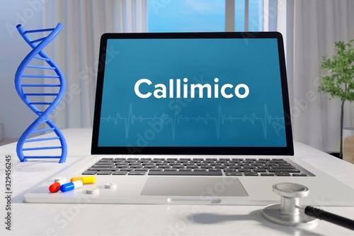 Callimico – Medicine/health. Computer in the office with term on the screen. Science/healthcare photo