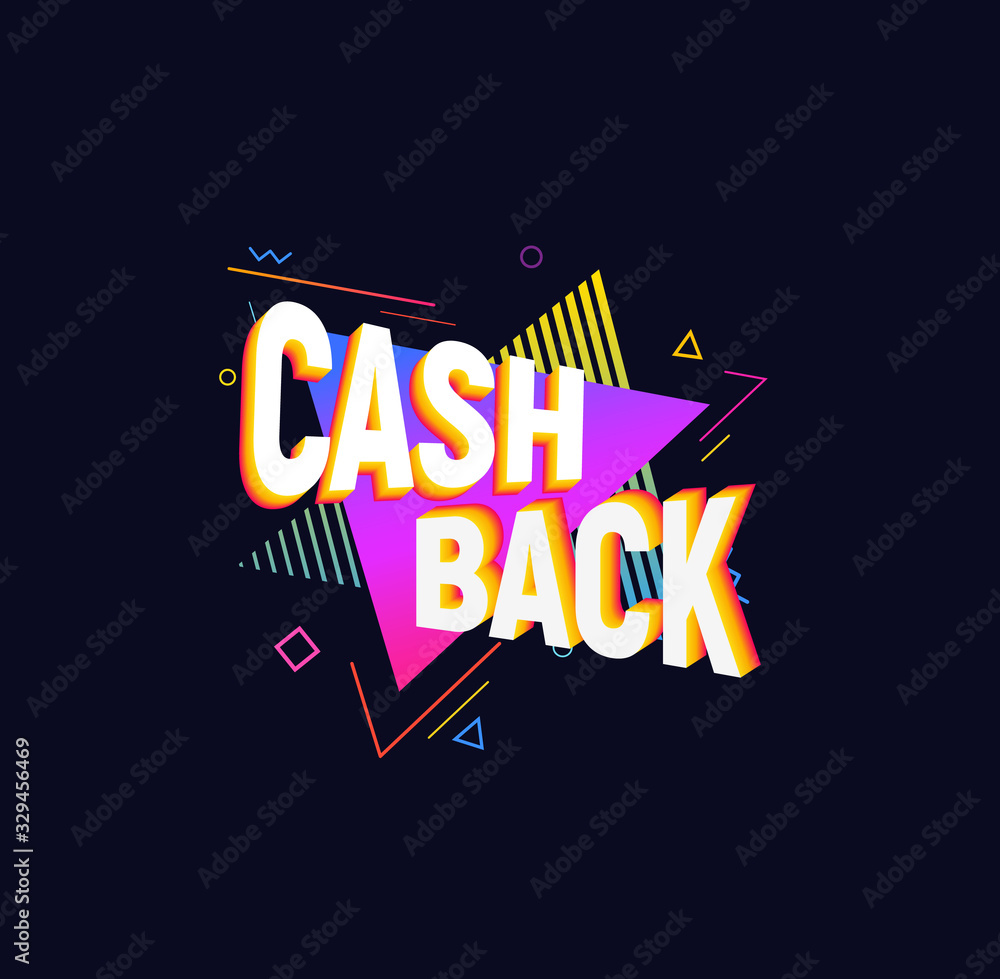 Cash back isolated vector icon 90s retro style design. Cashback sign on dark background.