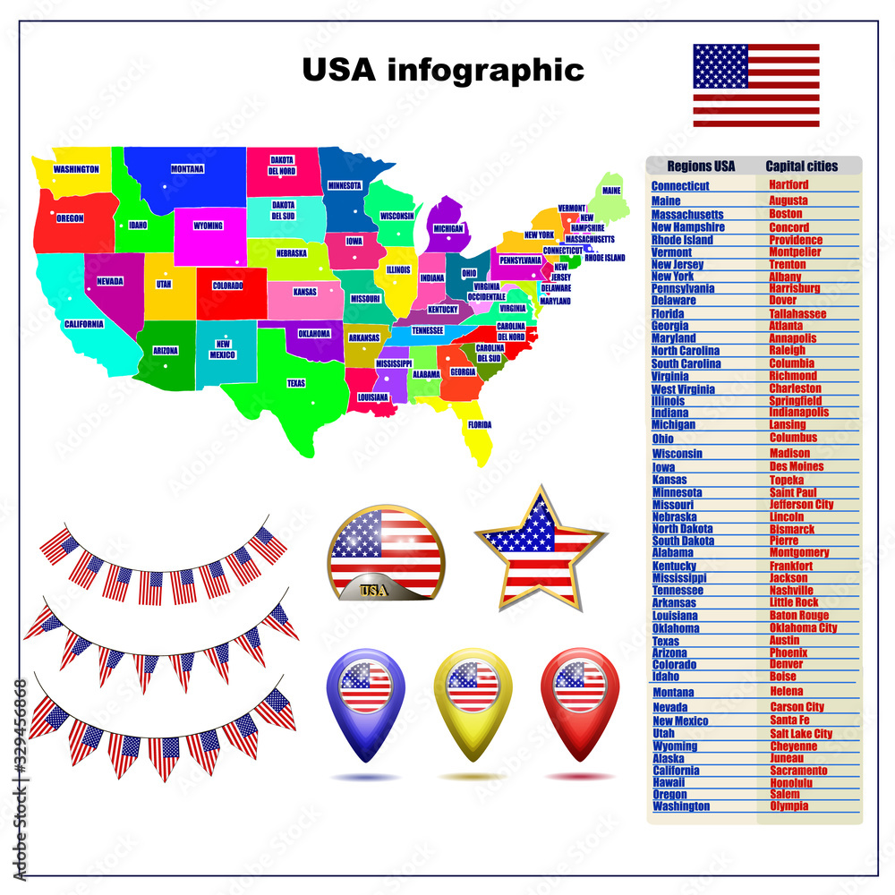 Map of USA with regions Colorful - 1000 F 329456868 FgQwCdoNPTsN8GBm6TEnzNbIh6WvhDQD