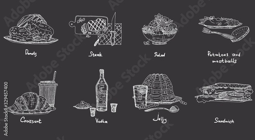 selection of food alcohol sweets and culinary new