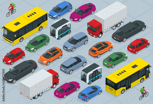 Tablou canvas Flat 3d isometric high quality city transport car icon set