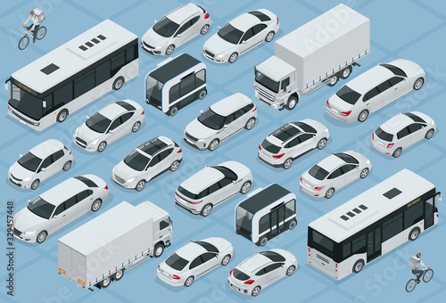 Canvas Print Flat 3d isometric high quality city transport car icon set