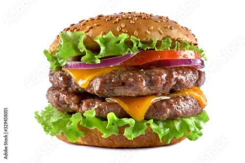 double cheeseburger on a white background photo