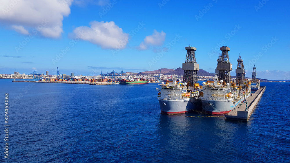 Many Drillships cold stacked at Las Palmas Port, Gran Canaria