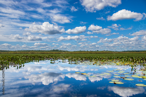 Perfect reflection sky and river, Pantanal de Marimbus, Chapada Diamantina