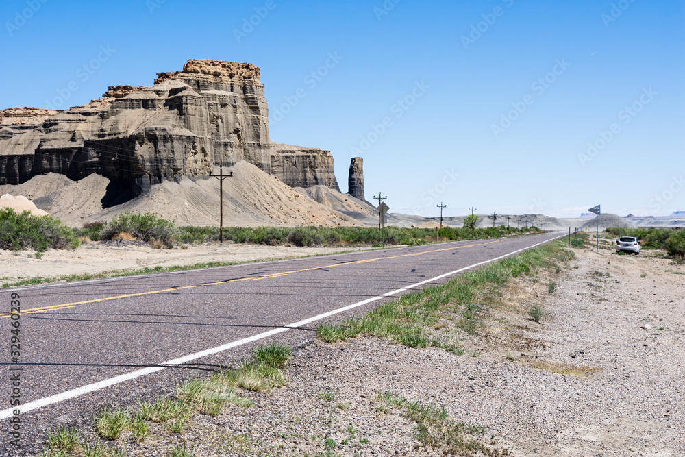 Scenic state route 24 running through desert near Caineville - Utah, USA