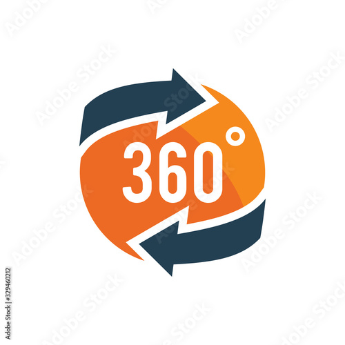 360 degree views of vector circle icons isolated from the background. Signs with arrows to indicate the rotation or panorama to 360 degrees. Vector illustration.