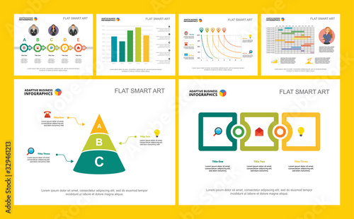 Colorful project or marketing concept infographic charts set. Business design elements for presentation slide templates. Can be used for annual report, advertising, flyer layout and banner design.
