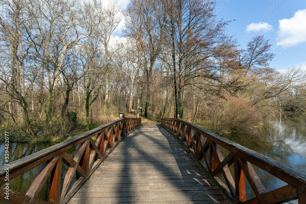 Wooden bridge at the english garden of the famous Brunszvik Pala