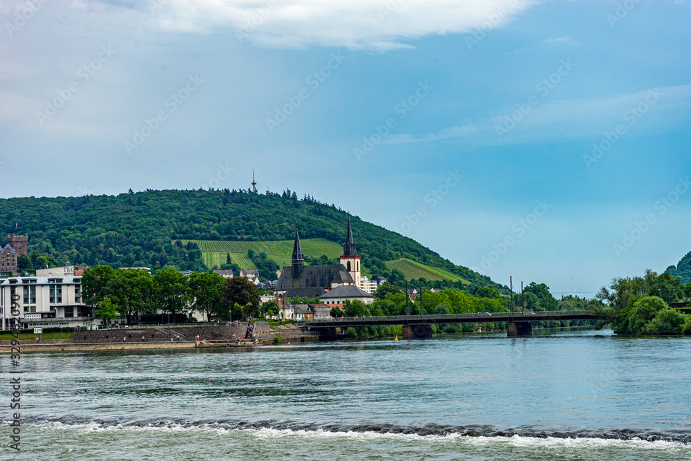 Fototapeta premium Germany, Rhine Romantic Cruise, a bridge over a body of water