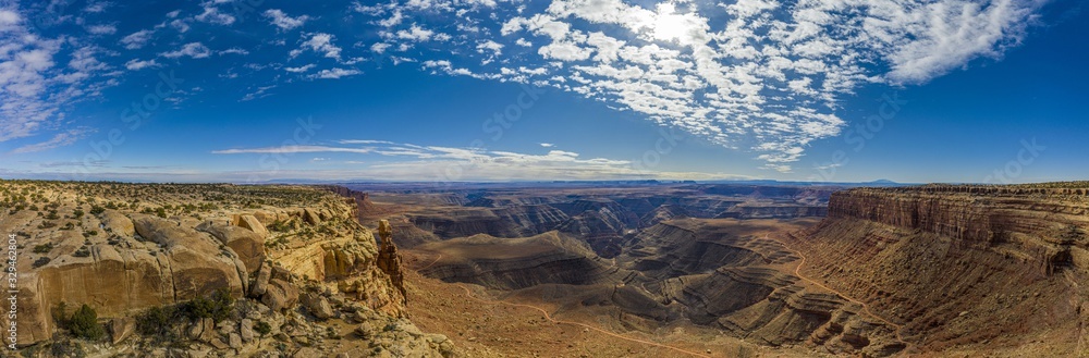 View over San Juan river canyon in Utah from Muley Point near Monument Valley with spectacular cloud formation