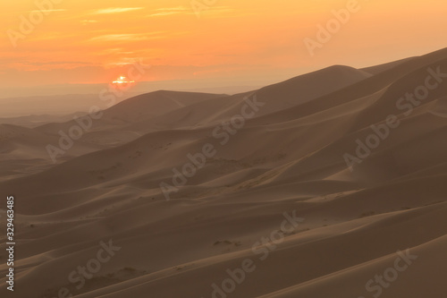 Mongolia Gobi desert  Khongor sand dunes at sunset