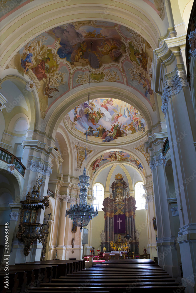 Interior of baroque Basilica of the Visitation Virgin Mary, place of pilgrimage, Hejnice, Czech Republic