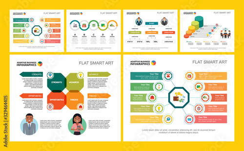 Colorful workflow or teamwork concept infographic charts set. Business design elements for presentation slide templates. Can be used for annual report, advertising, flyer layout and banner design.