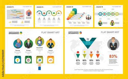 Colorful partnership or planning concept infographic charts set. Business design elements for presentation slide templates. Can be used for financial report, workflow layout and brochure design.