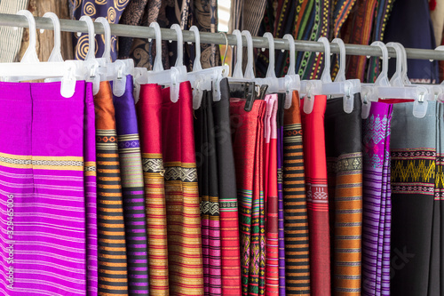 Rows of hanging colorful sarong.