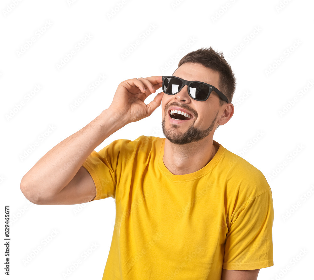Handsome man with sunglasses on white background Handsome man with sunglasses on white background