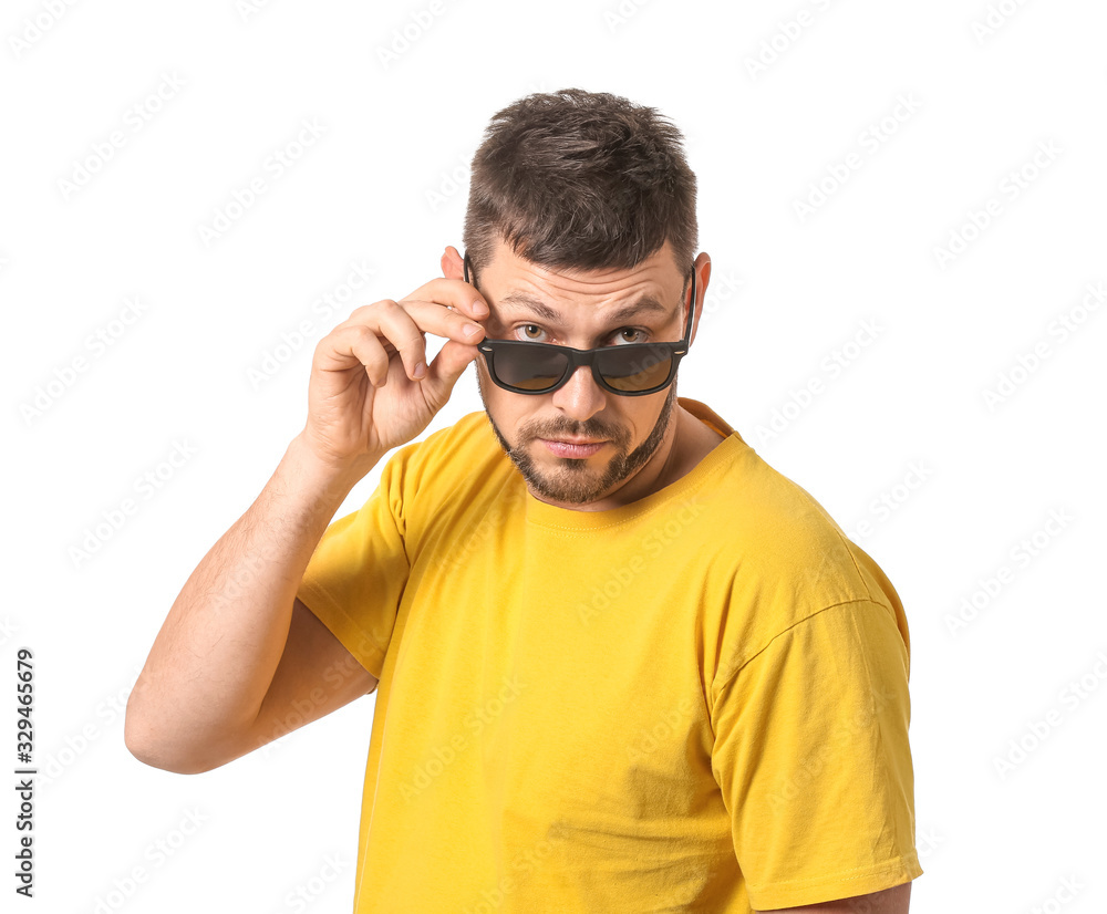 Handsome man with sunglasses on white background Handsome man with sunglasses on white background