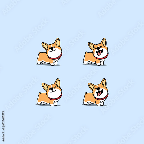 Cute welsh corgi dog cartoon set, vector illustration