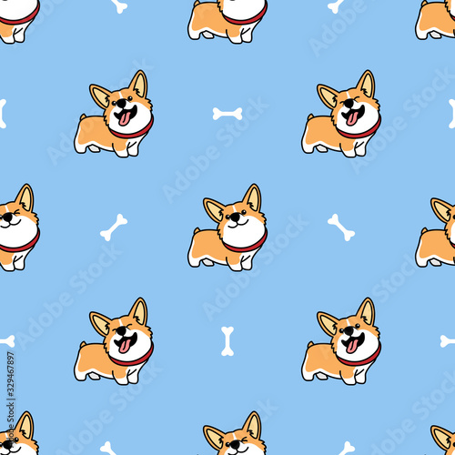 Cute welsh corgi dog cartoon seamless pattern, vector illustration
