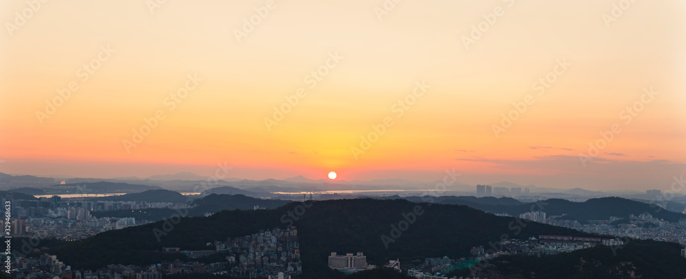 Landscape City Skyline at Sunset of Seoul South Korea